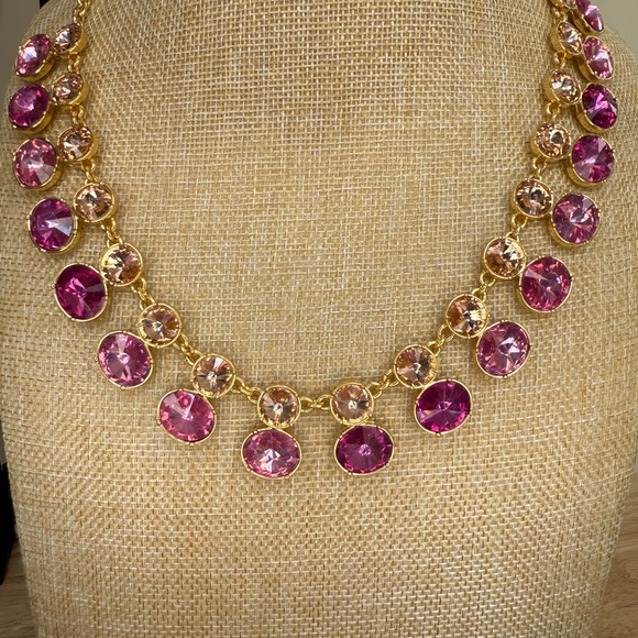 Talbots Jewelry - Talbots Gold and Pink Double Crystal Row Statement Necklace